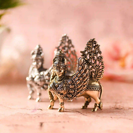 Brass Silver Kamdhenu Cow Idol (3.5 Inch)