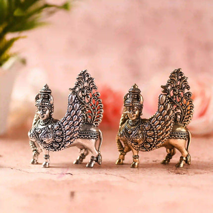 Brass Silver Kamdhenu Cow Idol (3.5 Inch)