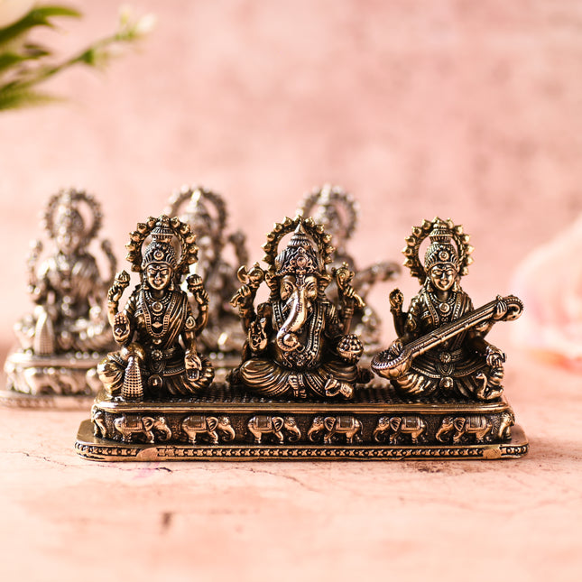 Brass Ganesha, Lakshmi & Saraswati Idols – Divine Trio for Auspicious Beginnings (3 Inch)