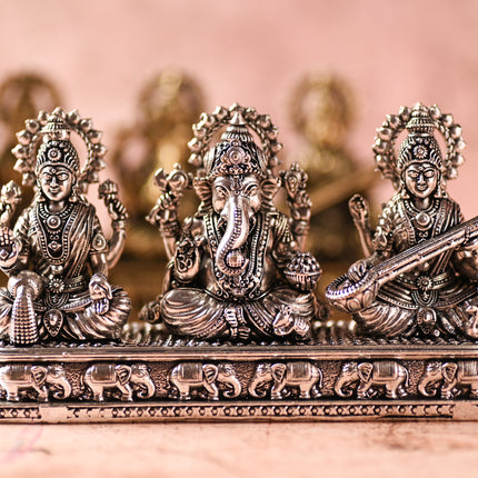 Brass Ganesha, Lakshmi & Saraswati Idols – Divine Trio for Auspicious Beginnings (3 Inch)