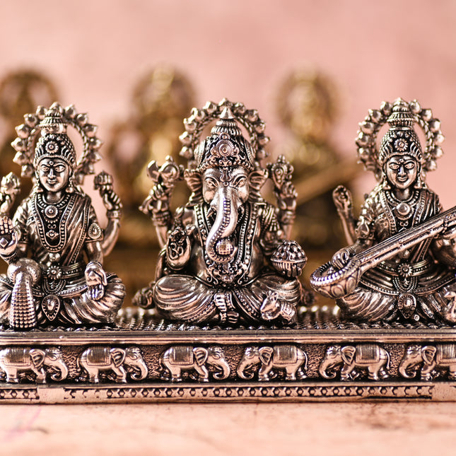 Brass Ganesha, Lakshmi & Saraswati Idols – Divine Trio for Auspicious Beginnings (3 Inch)