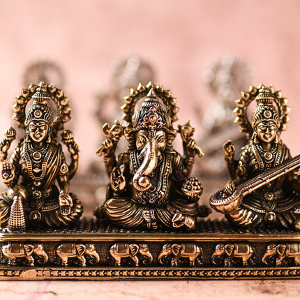 Brass Ganesha, Lakshmi & Saraswati Idols – Divine Trio for Auspicious Beginnings (3 Inch)
