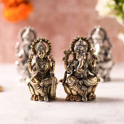 Brass Superfine Lotus Ganesha & Lakshmi Idol – Premium Divine Decor (3.5 Inch)