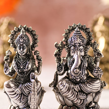 Brass Superfine Lotus Ganesha & Lakshmi Idol – Premium Divine Decor (3.5 Inch)