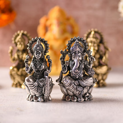 Brass Superfine Lotus Ganesha & Lakshmi Idol – Premium Divine Decor (3.5 Inch)