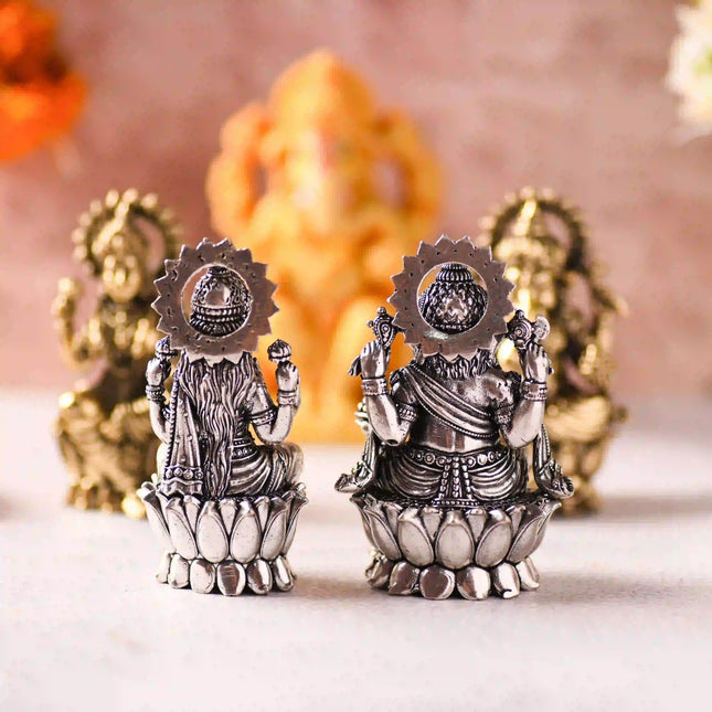 Brass Superfine Lotus Sitting Ganesha & Lakshmi Lightweight Idol (3.5 Inch)