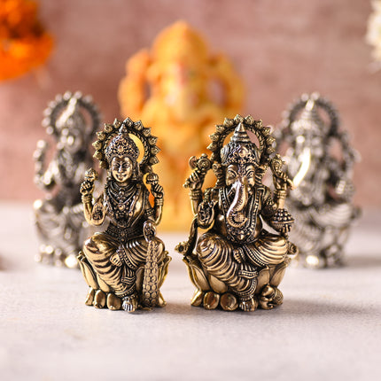 Brass Superfine Lotus Ganesha & Lakshmi Idol – Premium Divine Decor (3.5 Inch)