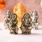 Brass Superfine Lotus Sitting Ganesha & Lakshmi Lightweight Idol (3.5 Inch)