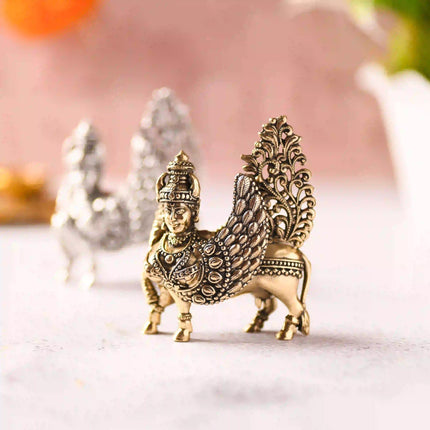 Brass Silver Kamdhenu Cow Idol (3.5 Inch)