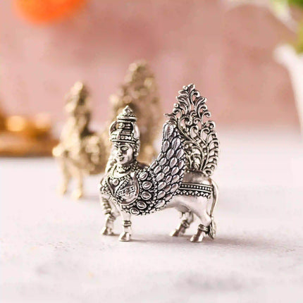 Brass Silver Kamdhenu Cow Idol (3.5 Inch)