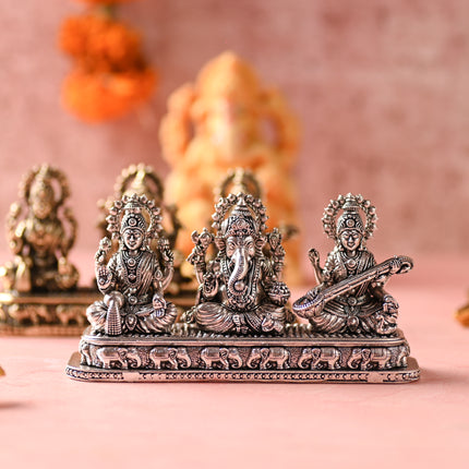 Brass Ganesha, Lakshmi & Saraswati Idols – Divine Trio for Auspicious Beginnings (3 Inch)