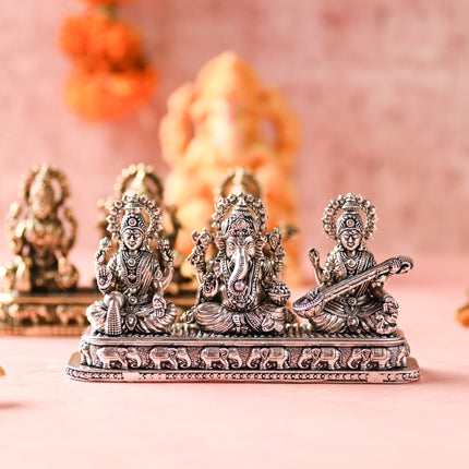 Brass Ganesha, Lakshmi & Saraswati Idols – Divine Trio for Auspicious Beginnings (3 Inch)