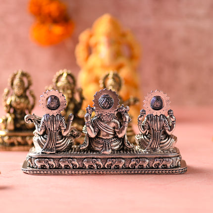 Brass Ganesha, Lakshmi & Saraswati Idols – Divine Trio for Auspicious Beginnings (3 Inch)