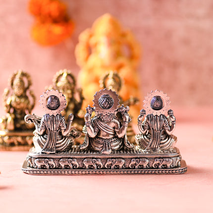Brass Ganesha, Lakshmi & Saraswati Idols – Divine Trio for Auspicious Beginnings (3 Inch)