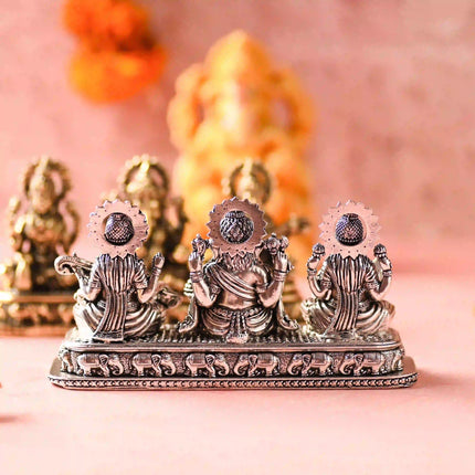 Brass Ganesha, Lakshmi & Saraswati Sitting Lightweight Idols (3 Inch)