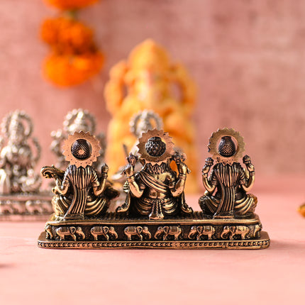 Brass Ganesha, Lakshmi & Saraswati Idols – Divine Trio for Auspicious Beginnings (3 Inch)