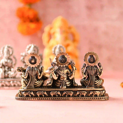 Brass Ganesha, Lakshmi & Saraswati Sitting Lightweight Idols (3 Inch)