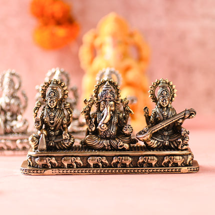 Brass Ganesha, Lakshmi & Saraswati Idols – Divine Trio for Auspicious Beginnings (3 Inch)