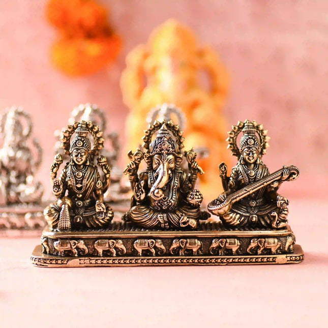 Brass Ganesha, Lakshmi & Saraswati Sitting Lightweight Idols (3 Inch)