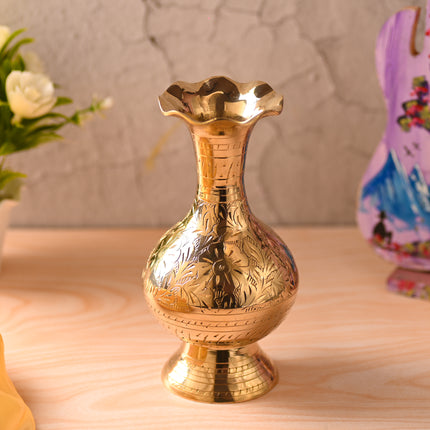Brass Hand-Carved Flower Vase – Premium Traditional Decor (7.5 Inch)