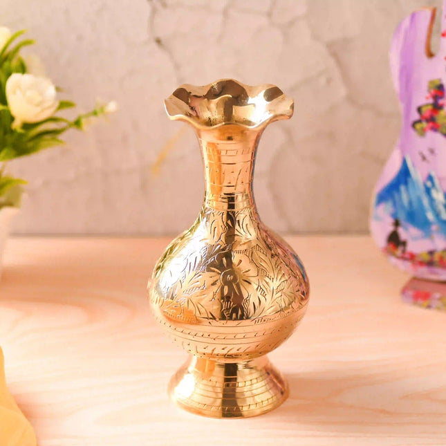Brass Hand Carved Flower Vase (7.5 Inch)
