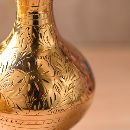 Brass Hand-Carved Flower Vase – Premium Traditional Decor (7.5 Inch)