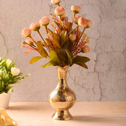 Brass Hand-Carved Flower Vase – Premium Traditional Decor (7.5 Inch)