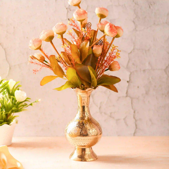 Brass Hand Carved Flower Vase (7.5 Inch)