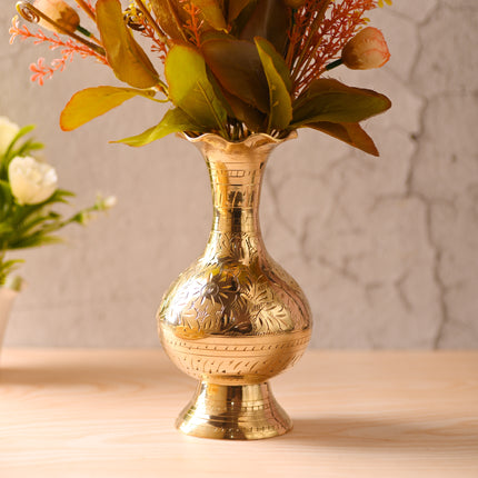 Brass Hand-Carved Flower Vase – Premium Traditional Decor (7.5 Inch)