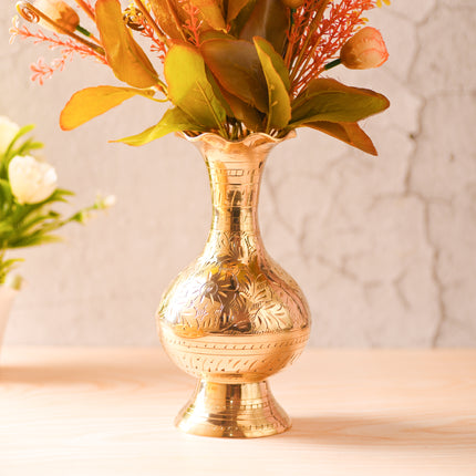 Brass Hand-Carved Flower Vase – Premium Traditional Decor (7.5 Inch)