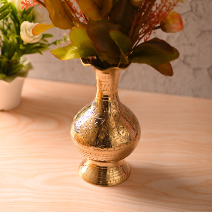 Brass Hand-Carved Flower Vase – Premium Traditional Decor (7.5 Inch)