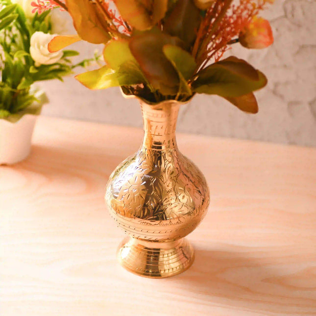 Brass Hand Carved Flower Vase (7.5 Inch)