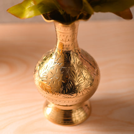 Brass Hand-Carved Flower Vase – Premium Traditional Decor (7.5 Inch)