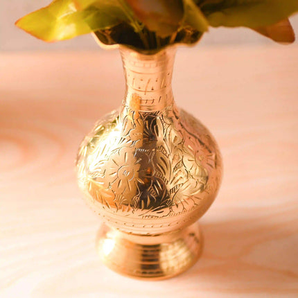 Brass Hand Carved Flower Vase (7.5 Inch)