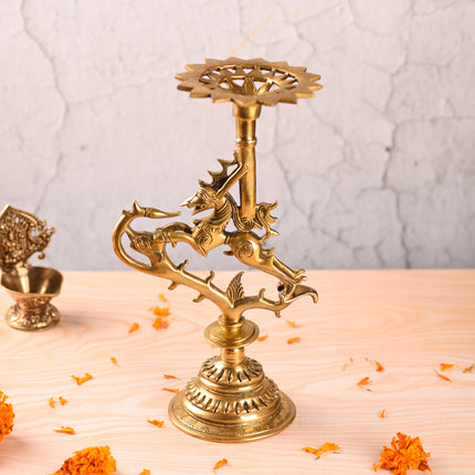 Brass Yali Candle Stand – Traditional Handmade Brass Decor (12.5 Inch)