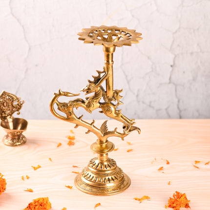 Brass Yali Candle Stand – Traditional Handmade Brass Decor (12.5 Inch)