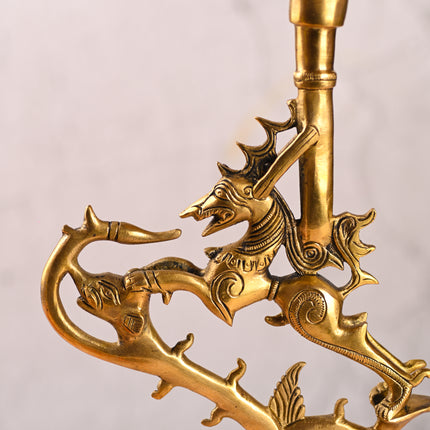 Brass Yali Candle Stand – Traditional Handmade Brass Decor (12.5 Inch)