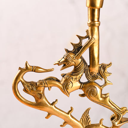 Brass Yali Candle Stand – Traditional Handmade Brass Decor (12.5 Inch)