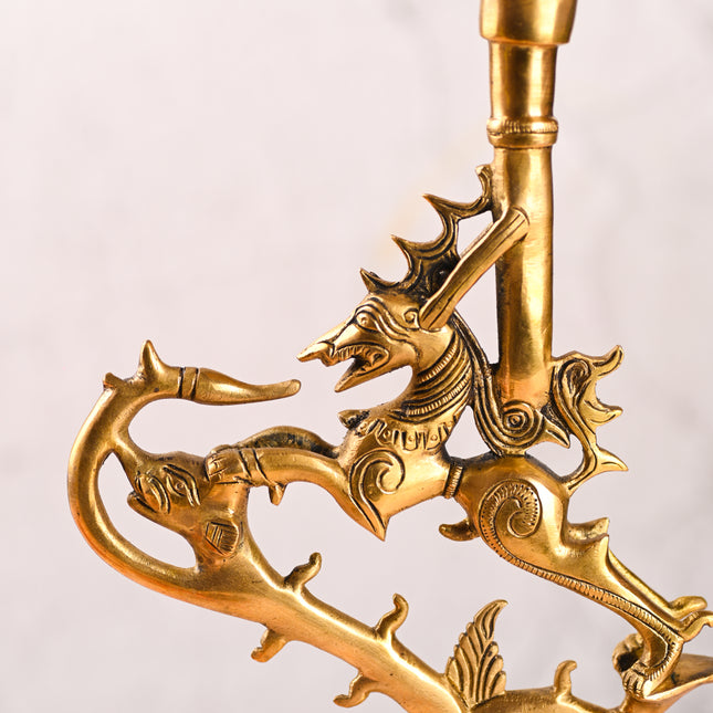 Brass Yali Candle Stand – Traditional Handmade Brass Decor (12.5 Inch)