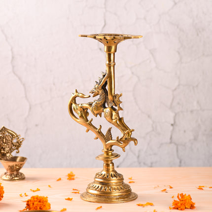 Brass Yali Candle Stand – Traditional Handmade Brass Decor (12.5 Inch)