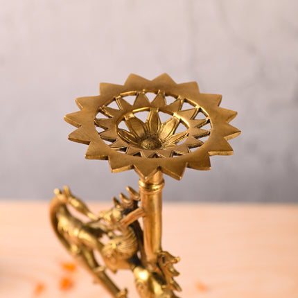 Brass Yali Candle Stand – Traditional Handmade Brass Decor (12.5 Inch)