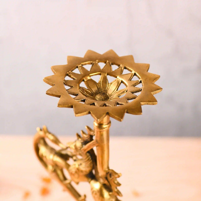 Brass Yali/kirtimukha Candle Stand (12.5 Inch)