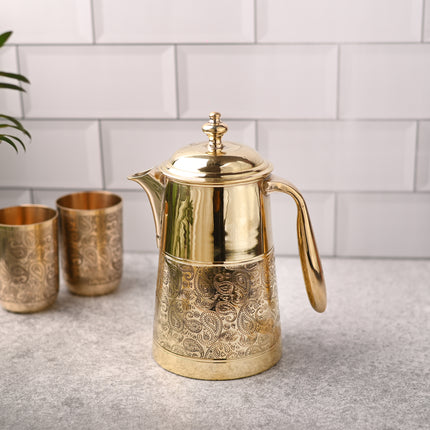 Brass Handcarved Water Jug With Lid – Traditional Indian Brassware (9.1 Inch)