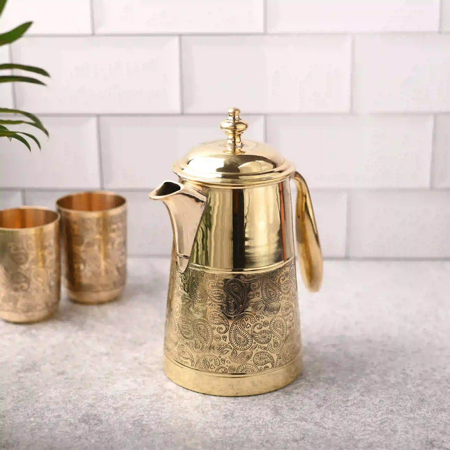 Brass Handcarved Water Jug With Lid