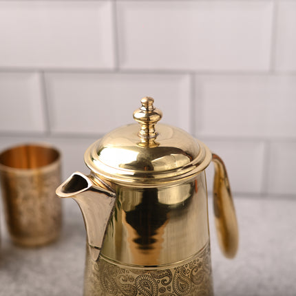 Brass Handcarved Water Jug With Lid – Traditional Indian Brassware (9.1 Inch)