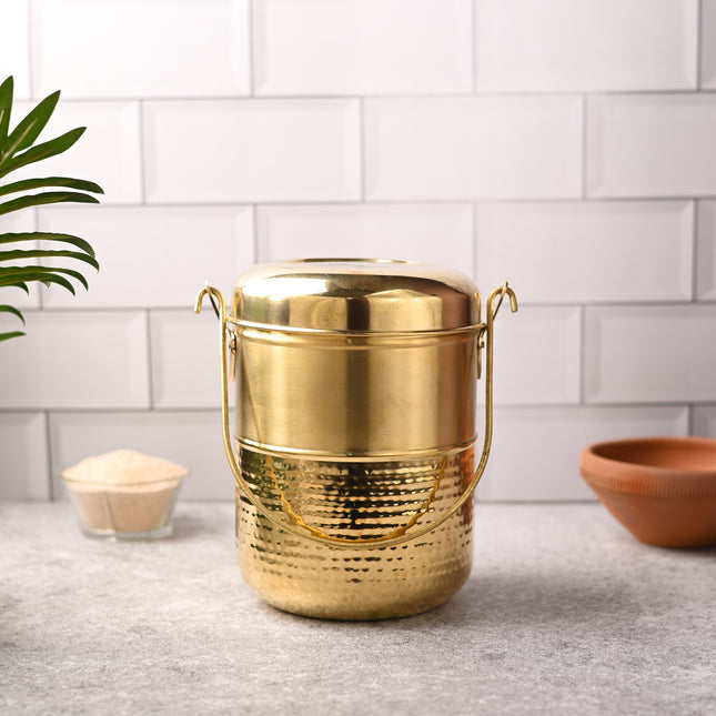 Brass Elegant Hammered Milk Pot With Lid – Traditional Indian Brassware
