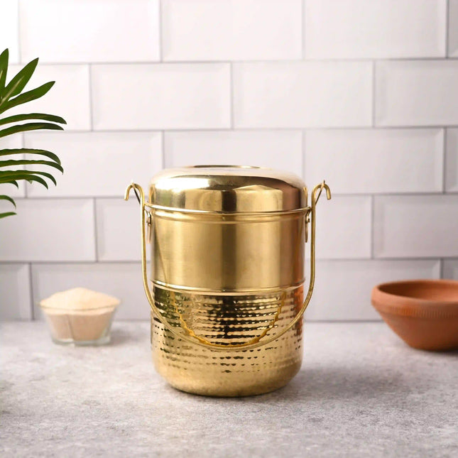Brass Elegant Hammered Milk Pot With Lid – Traditional Indian Brassware