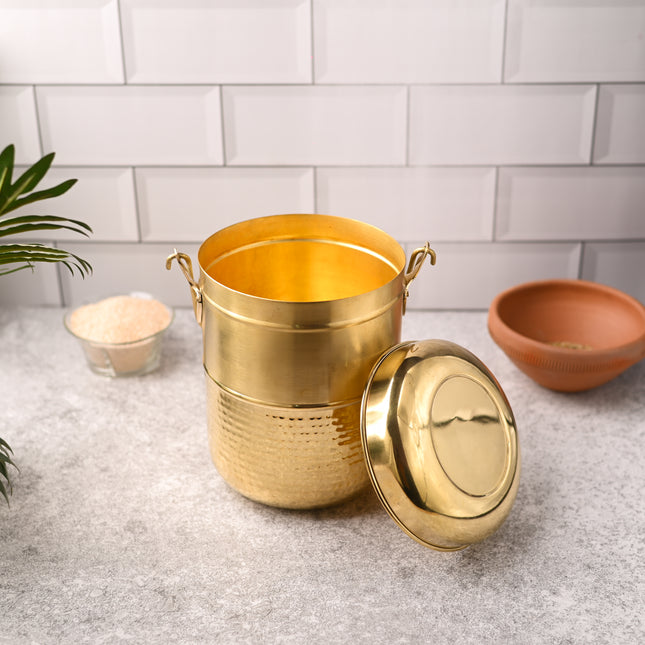 Brass Elegant Hammered Milk Pot With Lid – Traditional Indian Brassware
