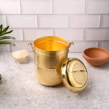 Brass Elegant Hammered Milk Pot With Lid – Traditional Indian Brassware