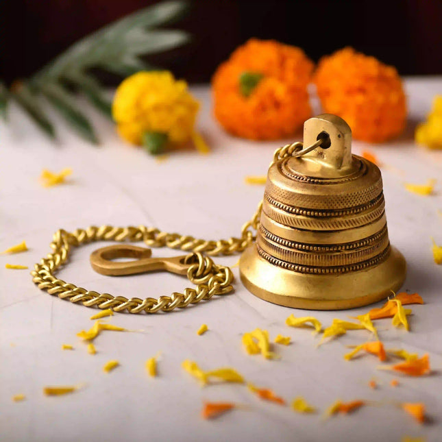 Brass Wall Hanging Temple Bell – Handcrafted Traditional Decor (21.8 Inch)